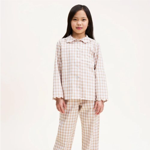 Kid's Twill Colette Pajama Set in Camel Gingham