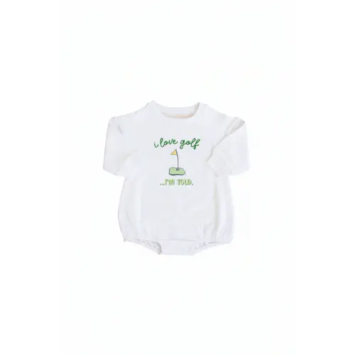 I Love Golf Graphic Sweatshirt Bubble Romper | White