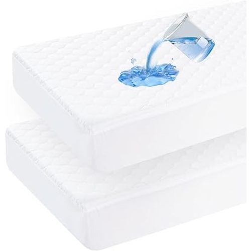 david's kids 2 Pack 52''x28'' Waterproof Crib Mattress Protector Pad Cover Stretch up to 8", Fitted Standard Crib and Toddler Mattresses, Ultra Soft and Breathable for Boys Girls Neutral, White