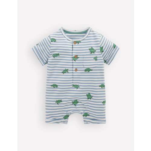 Short Sleeve Jersey Romper-Blue Stripe Baby Turtles