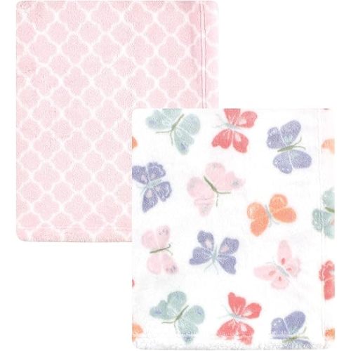 Hudson Baby Unisex Baby Cozy Plush Luxury Blankets 2pk, Butterflies, One Size