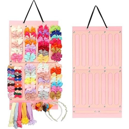 Vimiv Hair Bows Holder & Organizer w/Large Capacity, 16 Ribbons,Bows Organizer, Baby Hair Accessory Storage Display with Sturdy Rope, Wall Hanging for Girl Room & Nursery Decor