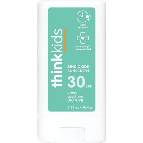 Thinkkids SPF 30 Mineral Sunscreen Stick, 0.64 Oz, Safe, Natural, Water Resistant Reef Safe Sunscreen for Children, Broad Spectrum UVA/UVB Sun Screen, Travel Stick for Sun Protection