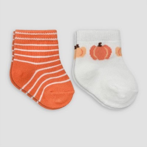 Carter's Just One You® Baby Halloween 2pk Pumpkin Crew Socks - Orange/White 0-6M