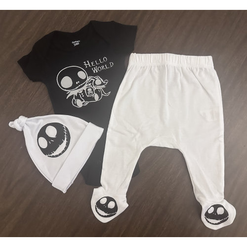 Nightmare Before Christmas Baby Gift Set, Jack Skellington Onesie, Personalized Hat