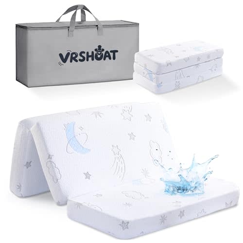 VRSHOAT Trifold Pack and Play Mattress 38"x26", Double-Layer Pack N Play Mattresses for Baby Toddler with Waterproof Washable Breathable Cover, Portable Mini Crib Mattress for Playpen