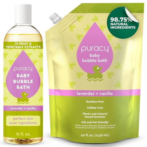 Puracy Bubble Bath for Children, Gently Scented with Real Lavender & Vanilla, 98.75% Natural Baby Bubble Bath, Plant-Based Moisturizers for All Skin Types, Tear-Free for Daily Use, 12 + 40 Fl Oz