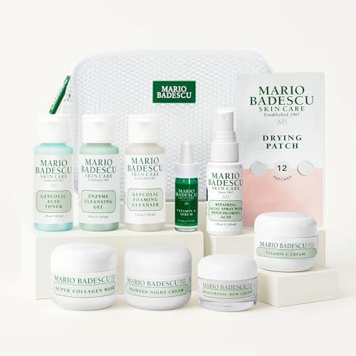A Little Bit of Mario 10-Piece Skincare Kit – Vitamin C Serum, Glycolic Acid Toner, Hyaluronic Dew Cream, Collagen Mask, HOCI Spray & Cleanser – Brightening, Anti-Aging & Hydration – Travel & Gift Set