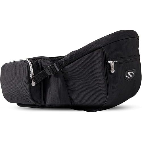 Sunveno Baby Carrier with Hip Seat,Ergonomic Baby Hip Carrier, Front-Facing Baby Holder, Anti-Slip Seat Surface, Wide and Adjustable Waistband, Multiple Pockets, Newborn to Toddler up to 45lbs, Black