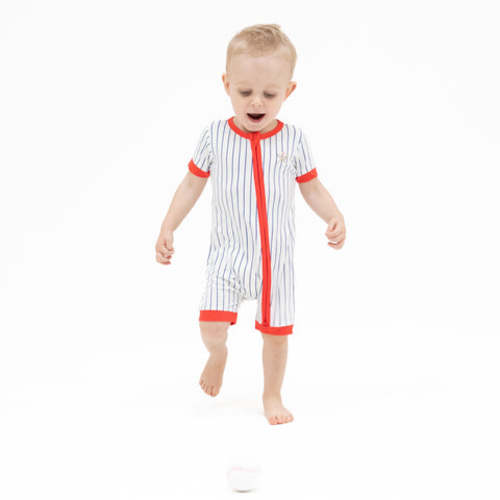 Baseball Stripe - Shortie 2 Way Zipper Romper