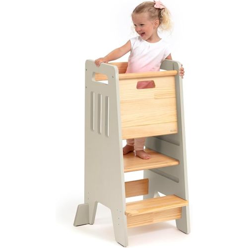 Toddler Tower with Sliding Door - 3 Adjustable Heights - 2026 Design Ivory