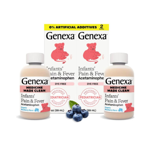 Genexa Infants' Clean Acetaminophen | Pediatrician Preferred Ingredients | Pain Reliever & Fever Reducer for Babies | Dye Free, 0% Artificial Additives | Organic Blueberry Flavor, 4 fl oz (2 Pack)