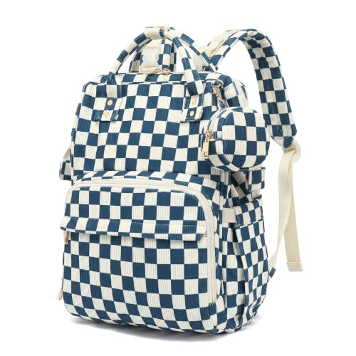 Baby Diaper Bag Backpacks for Mom Dad, Corduroy Large Capacity Multifunction Nappy Bag with Pacifier Case, Baby Travel Essentials Diaper Backpack for Boys Girls - Checkered Navy Blue