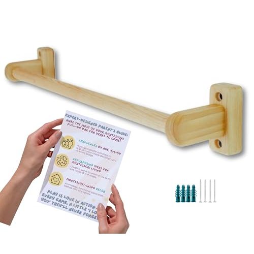 32.5 in. Long Montessori Pull Up Bar for Babies | Excercise Guide, Hand-Made, Assembled, Quality Wooden Toy Bar for Infants, Ballet Bar for Toddlers.