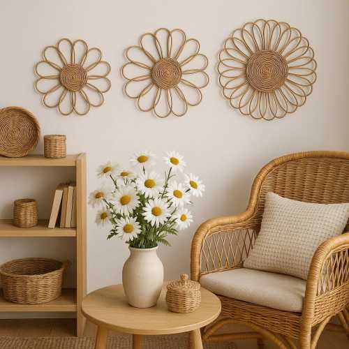 Wicker Daisy Wall Decor - Set of 3 Boho Flower Art