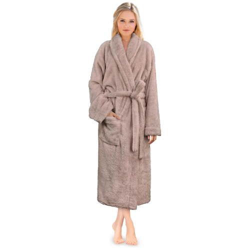 PAVILIA Premium Womens Plush Soft Robe Fluffy, Warm, Fleece Sherpa Shaggy Bathrobe (S/M, Taupe)