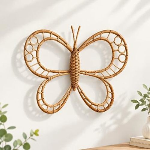 MDGXPZ Butterfly Shaped Rattan Wall Decor, Wicker Boho Home Decor (s)
