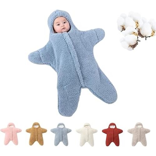 Baby Starfish Onesie, Newborn Starfish Swaddle Bag, Thick Imitation Fleece Starfish (Blue, 3-6 Month)