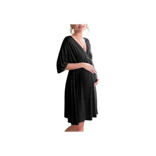Ekouaer 3 in 1 Labor/Delivery/Hospital Gown Maternity Dress Nursing Nightgown Sleepwear for Breastfeeding Black S