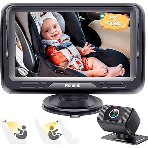 Rohent Baby Car Camera HD 1080P - Rear-Facing Infant Monitor with Night Vision Car Camera for Baby 150° Wide-Angle Lens Anti-Glare Screen Easy Install 360° Adjustable Display