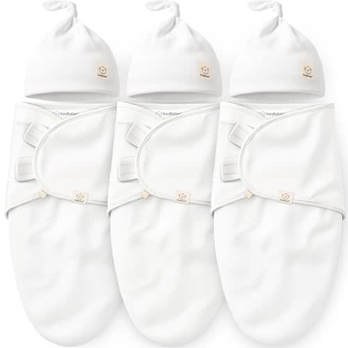3pk Organic Swaddles for Newborns Girls, Boys & Hats (Soft White, 0-3M) | Soft Cotton Baby Sleep Sacks 0-3 Months, Breathable Baby Hats and Swaddles 0-3 Months, Newborn Essentials Must Haves