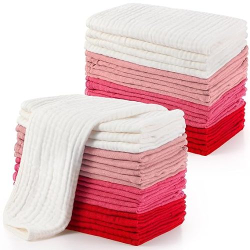 20 Pack Muslin Burp Cloths, 100% Cotton for Baby, Crimson