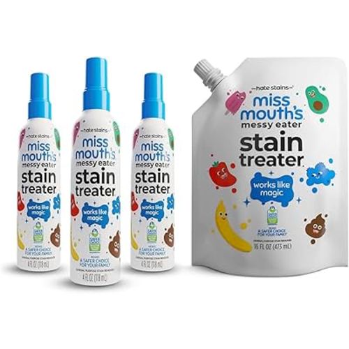 Miss Mouth's Messy Eater Stain Treater Ultimate Refill Bundle with - 4oz 3 Pack Stain Remover and 16oz Refill Pouch