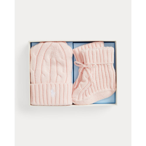 Cable-Knit Cotton Beanie & Bootie Set