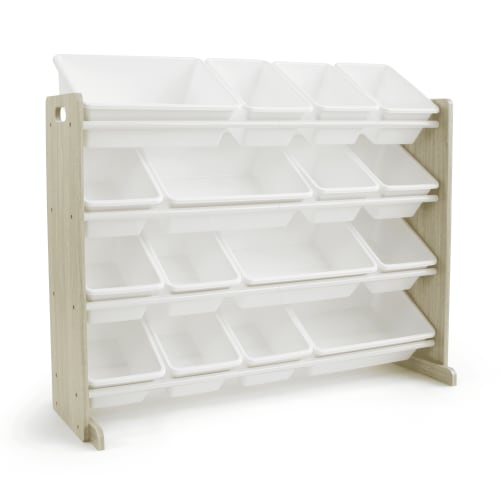 Humble Crew Journey Supersized Toy Storage Organizer with 16 Plastic Storage Bins, Natural/White