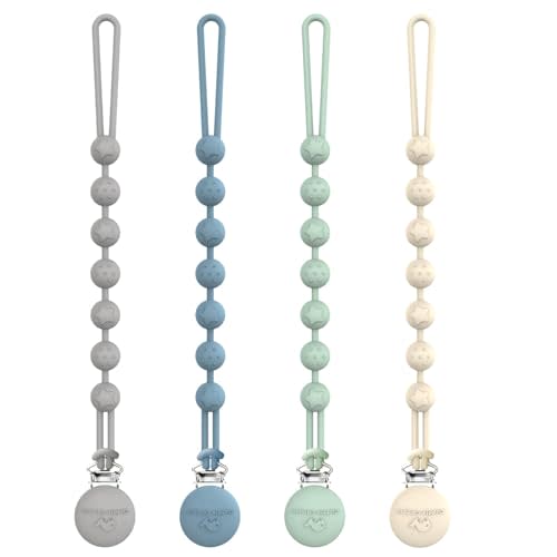 Cuddle Campus Silicone Pacifier Clip Holder with One Piece Design,Soft Flexible Binky Clips with Texture for Baby Boy and Girl Pack of 4 (6m+)