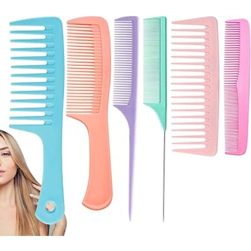 Hair Combs for Women Men, Large Wide Tooth Comb, Fine Tooth, Rat Tail Comb, Comb Set for Wet Curly Thick Thin Hair Styling Detangling (6 PCS)
