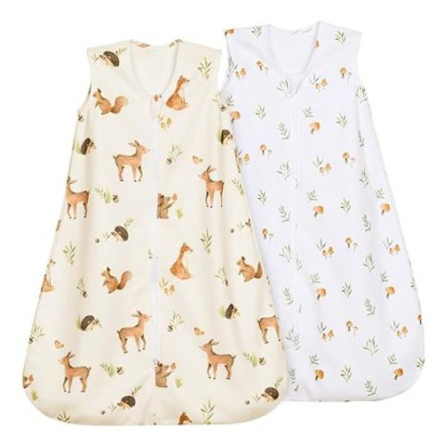 david's kids Micro Fleece Baby Sleep Sack 6-12 Months, Warm Baby Wearable Blankets with 2-Way Zipper, 2 Pack Sleeping Bags for Infant Newborn Boys Girls Neutral, Medium Size, Forest/Woodland Animals