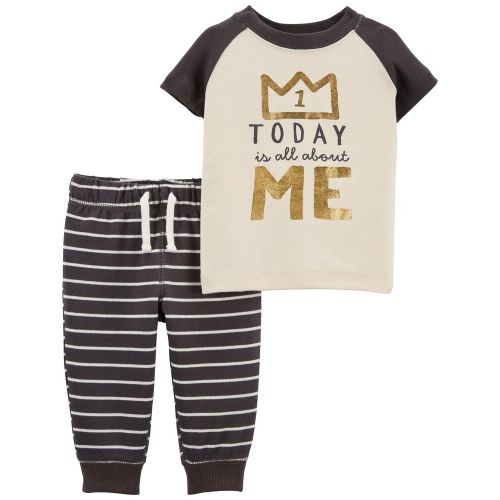 Baby 2-Piece 1st Birthday Outfit - 12M - Grey/Cream