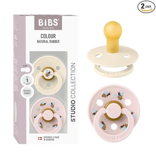 BIBS Studio Soother 2-Pack, BPA Free Dummy Pacifier, Round Nipple. Natural Rubber Latex, Made in Denmark, Size 1 (0-6 Months), Ivory/Petal