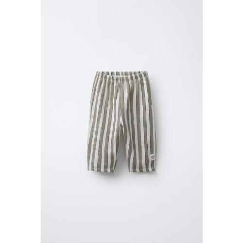 STRIPED BAGGY PANTS WITH LABEL - Beige | ZARA United States