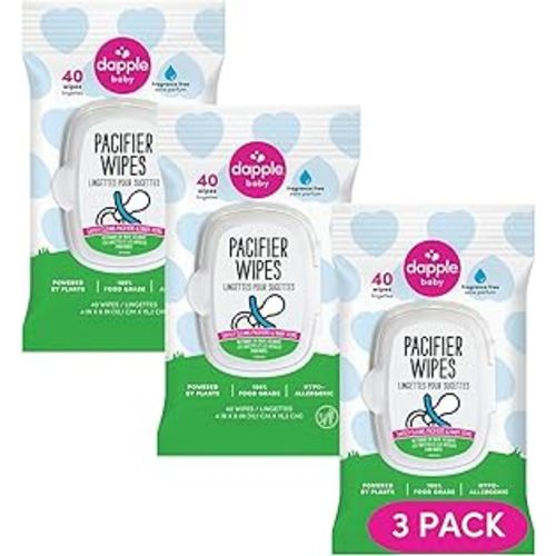Dapple Baby Pacifier Wipes for Infants and Toddlers - (3 Pack) 40 Count - Fragrance-Free, Hypoallergenic & Food-Grade - Diaper Bag Essentials