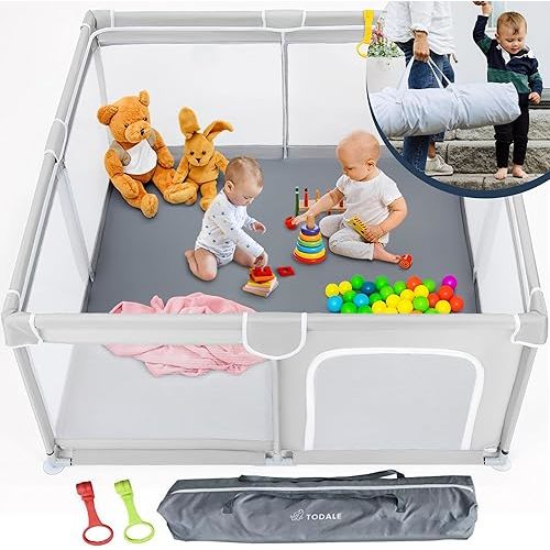 TODALE Baby Playpen, Medium Playpen for Babies and Toddlers, Indoor & Outdoor Kids Activity Center, Kids Safety Play Pens Play (Light Grey, 50x50x27 Inch)