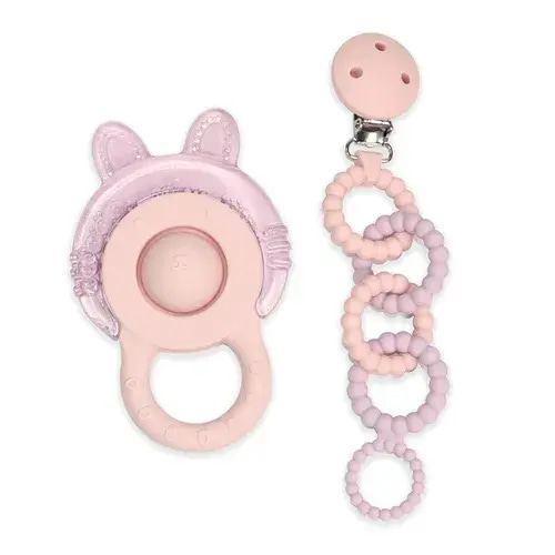Little Rawr Silicone Soother Chain & Teether Gift Set Bunny | Baby Bunting AU