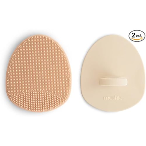 mushie Baby Bath Cradle Cap Brush | Soft Silicone Bristles for Dry Skin, Eczema, & Cradle Cap Treatment | 2-Pack (Blush/Shifting Sand)