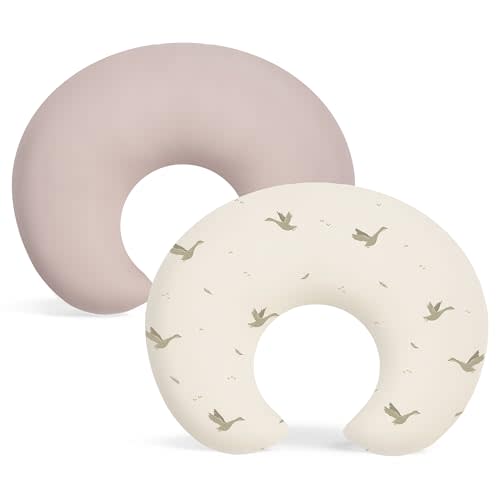 Susurration 2 Pack Nursing Pillow Cover,Ultra Soft and Stretchy Compatible with Boppy Breastfeeding Pillow,Comfortable and Skin-Friendly Slipcovers for Newborn Boys & Girls（Swan）