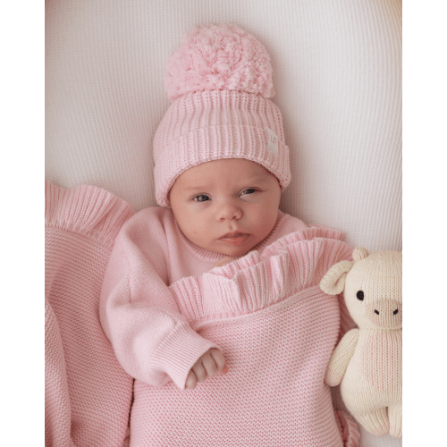Knitted Pom Beanie | Strawberry Milk – Little and Fern