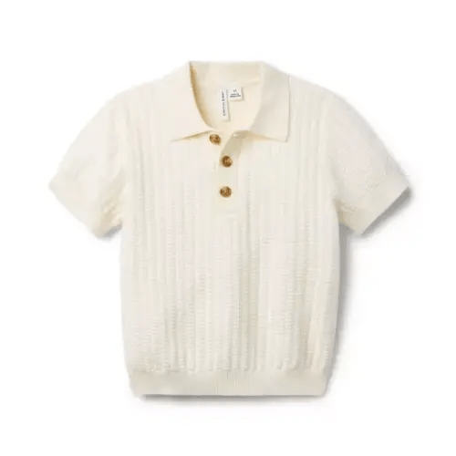 Boy Nutmeg Cream Textured Knit Polo by Janie and Jack