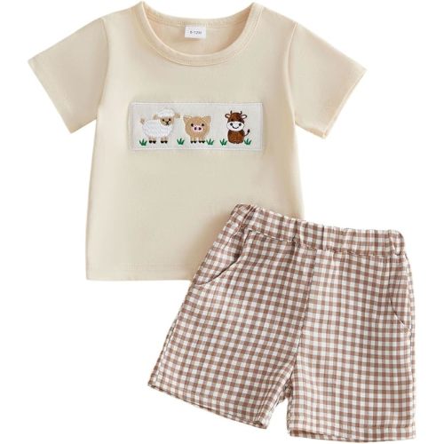 Toddler Baby Boy Summer Outfits 12 18 24 Month 2T 3T 4T Boys Clothes Retro Farm Shirt Truck Baby Tee + Shorts Set