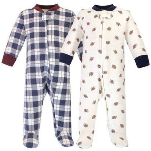 Hudson Baby Infant Boy Premium Quilted Zipper Sleep and Play 2pk, Football, 0-3 Months
