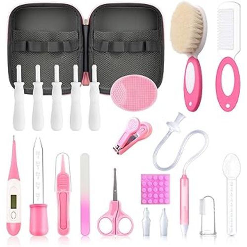 Baby Healthcare and Grooming Kit, 28 in 1 Portable Baby Essentials Kit Electric Nail Trimmer Set with Gas Relief Hair Brush Comb Nasal Aspirator for Newborn Boys Girls (Green)