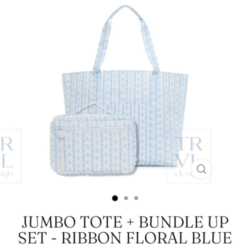 Jumbo Tote + Bundle Up Set - Ribbon Floral Blue
