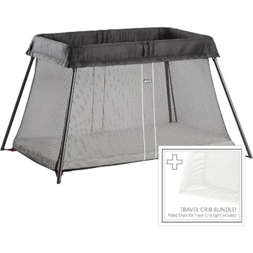BabyBjörn Travel Crib Light + Fitted Sheet, Black