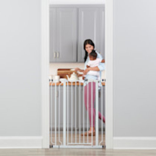 Regalo Easy Step 36" Extra Tall Walk Thru Baby Gate, Includes 4-Inch Extension Kit, 4 Pack of Pressure Mount Kit and 4 Pack Wall Cups and Mounting Kit, White