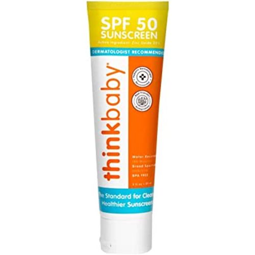 Thinkbaby SPF 50+ Baby Sunscreen – Safe, Natural Sunblock for Babies - Water Resistant Sun Cream – Broad Spectrum UVA/UVB Sun Protection – Vegan Mineral Sun Lotion, 3 Oz.