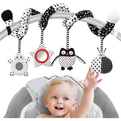 Car Seat Toys Hanging and Stroller Toys for Babies 0-6 Months，High Contrast Baby Toys for Newborn 0 3 Months Brain Development,Black and White Baby Toys for Crib Mobile，Infant Ideal Gift